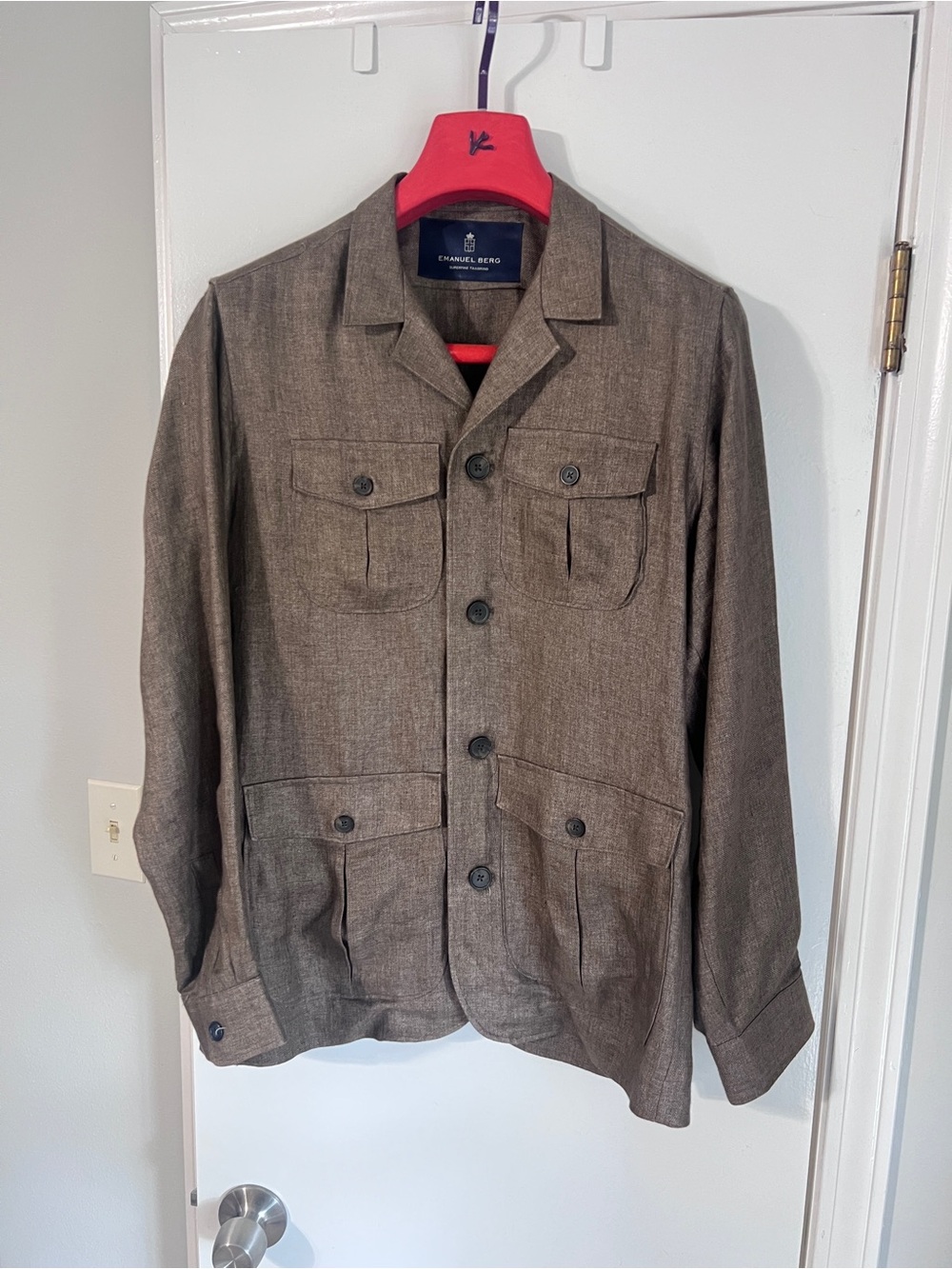 Emanuel Berg Brown Linen Men's Field Jacket, Sz 50 (US 40)